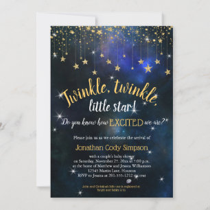 Twinkle Little Star Navy Gold Baby shower Digitaal Kaart