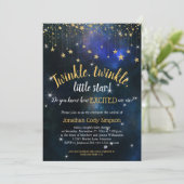 Twinkle Little Star Navy Gold Galaxy Baby shower Kaart (Staand voorkant)