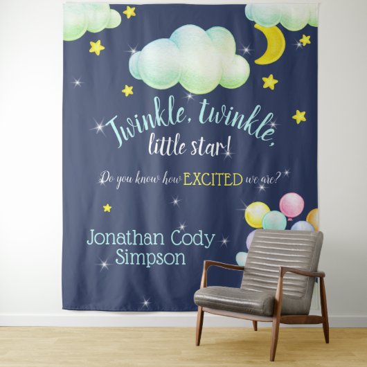 Twinkle Little Star Navy Woodland Fox Baby shower Wandkleed (In situ)