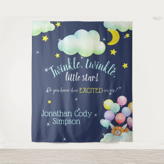 Twinkle Little Star Navy Woodland Fox Baby shower Wandkleed (Voorkant)
