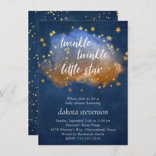 Twinkle Little Star | Neutraal blauw koper en goud Kaart (Voorkant / Achterkant)