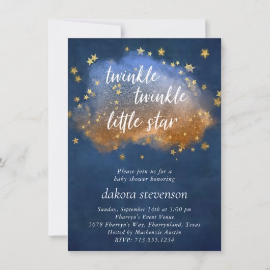 Twinkle Little Star | Neutraal blauw koper en goud Kaart (Voorkant)