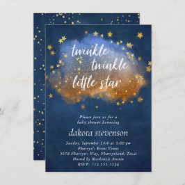 Twinkle Little Star | Neutraal blauw koper en goud Kaart