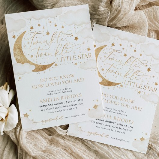 Twinkle Little Star Neutral Baby shower Invitation Kaart