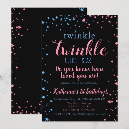 Twinkle Little Star Neutral Girl & Boy Birthday Kaart (Voorkant / Achterkant)