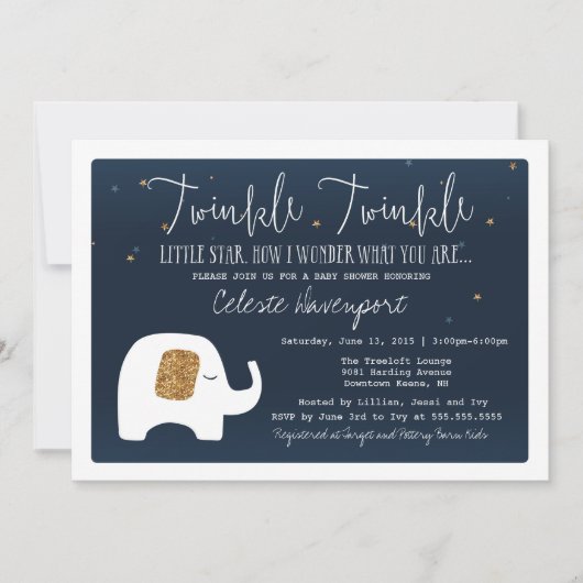 Twinkle Little Star Olifant Baby shower Invite Kaart (Voorkant)
