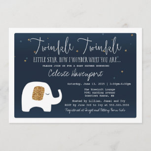Twinkle Little Star Olifant Baby shower Invite Kaart