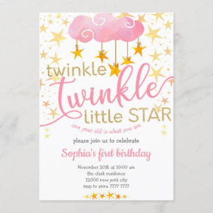 Twinkle Little Star ONE year Baby Girl Birthday Kaart