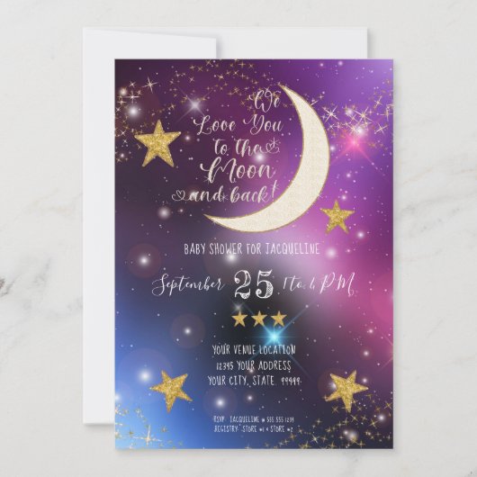 Twinkle Little Star Paarse Gold Moon Baby shower Kaart (Voorkant)