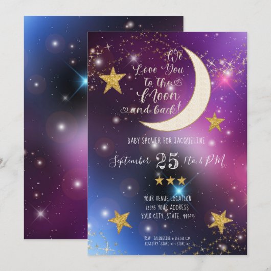 Twinkle Little Star Paarse Gold Moon Baby shower Kaart (Voorkant / Achterkant)