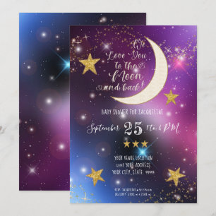 Twinkle Little Star Paarse Gold Moon Baby shower Kaart