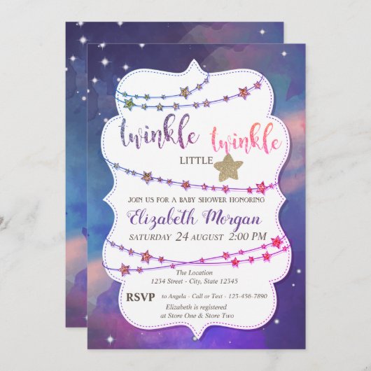 Twinkle Little Star Paint Splash Baby shower Kaart (Voorkant / Achterkant)