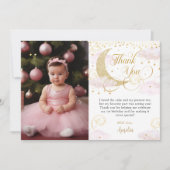 Twinkle Little Star Pastel Pink 1e verjaardag foto Bedankkaart (Voorkant)