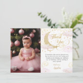 Twinkle Little Star Pastel Pink 1e verjaardag foto Bedankkaart (Staand voorkant)