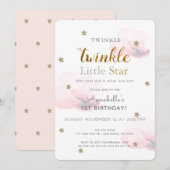 Twinkle Little Star Pink 1st Birthday Uitnodiging (Voorkant / Achterkant)