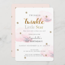 Twinkle Little Star Pink 1st Birthday Uitnodiging