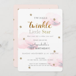 Twinkle Little Star Pink 1st Birthday Uitnodiging