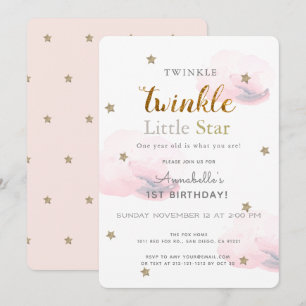 Twinkle Little Star Pink 1st Birthday Uitnodiging