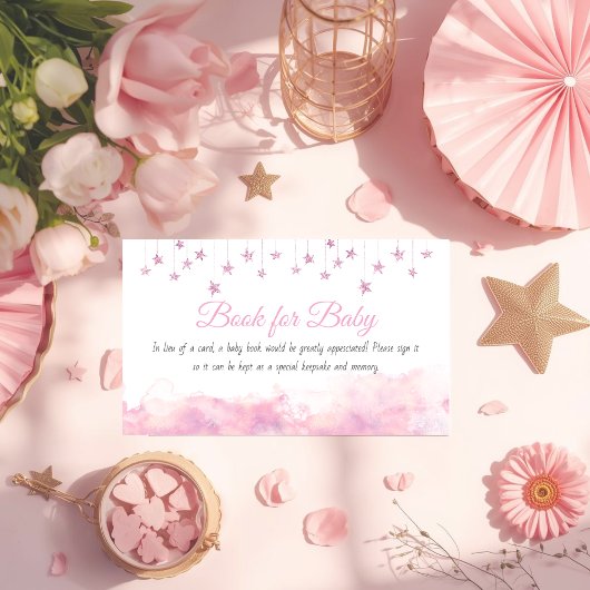 Twinkle Little Star Pink Baby Shower Book Request Informatiekaartje