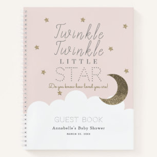 Twinkle Little Star Pink Baby shower Guest Book Notitieboek