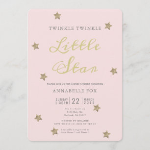 Twinkle Little Star Pink Baby shower Invitation Kaart