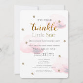 Twinkle Little Star Pink Baby shower Invitation Kaart (Voorkant)