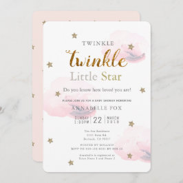 Twinkle Little Star Pink Baby shower Invitation Kaart