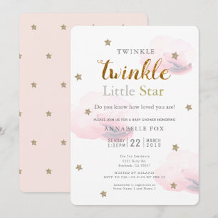 Twinkle Little Star Pink Baby shower Invitation Kaart