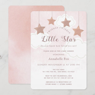 Twinkle Little Star Pink Baby shower Invitation Kaart