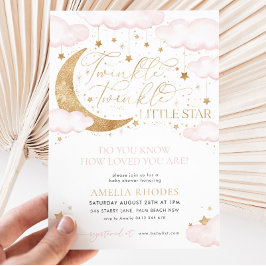 Twinkle Little Star Pink Baby shower Invitation Kaart