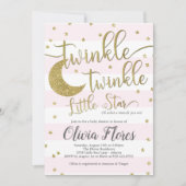 Twinkle Little Star Pink Baby shower Invitation Kaart (Voorkant)