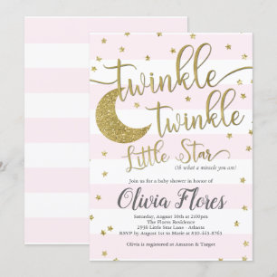 Twinkle Little Star Pink Baby shower Invitation Kaart