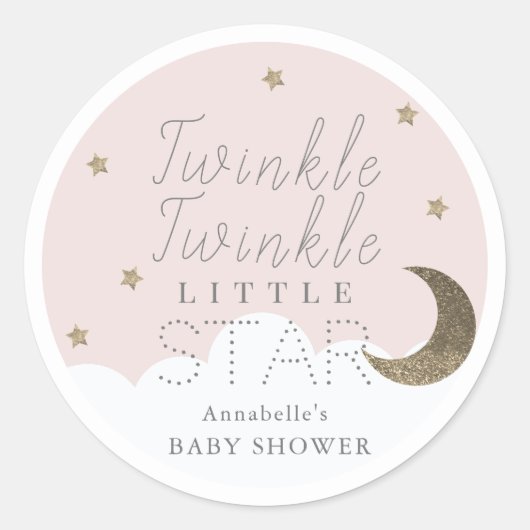 Twinkle Little Star Pink Baby shower Ronde Sticker (Voorkant)