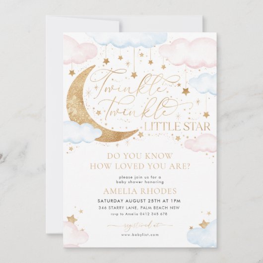 Twinkle Little Star Pink Blue Baby shower Kaart (Voorkant)