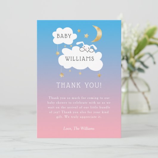 Twinkle Little Star Pink Blue Bunny Gender onthull Bedankkaart (Staand voorkant)