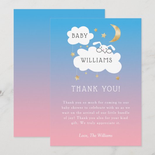 Twinkle Little Star Pink Blue Bunny Gender onthull Bedankkaart (Voorkant / Achterkant)