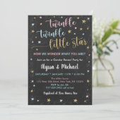 Twinkle Little Star Pink Blue Gold Genderonthullin Kaart (Staand voorkant)