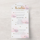 Twinkle Little Star Pink Book Baby shower All In One Uitnodiging (Binnen)