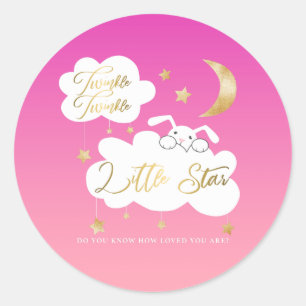 Twinkle Little Star Pink Bunny Baby shower Favor Ronde Sticker