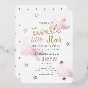 Twinkle Little Star Pink Clouds-Baby shower Folie Uitnodiging