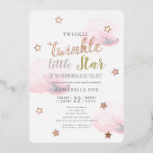 Twinkle Little Star Pink Clouds-Baby shower Folie Uitnodiging (Voorkant)