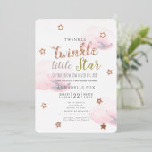 Twinkle Little Star Pink Clouds-Baby shower Folie Uitnodiging (Staand Voorkant)
