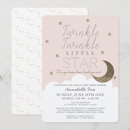 Twinkle Little Star Pink Drive-by-Baby shower Kaart (Voorkant / Achterkant)
