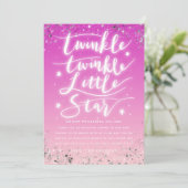 Twinkle Little Star Pink en Silver Baby shower Bedankkaart (Staand voorkant)