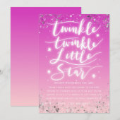 Twinkle Little Star Pink en Silver Baby shower Bedankkaart (Voorkant / Achterkant)