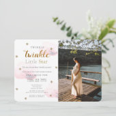 Twinkle Little Star Pink Foto Baby shower Kaart (Staand voorkant)