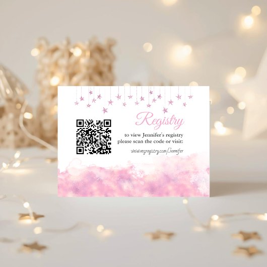 Twinkle Little Star Pink Girl Baby Shower Registry Informatiekaartje