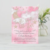 Twinkle Little Star Pink Glitter Girl Baby shower Kaart (Staand voorkant)