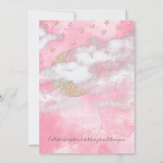 Twinkle Little Star Pink Glitter Girl Baby shower Kaart (Achterkant)