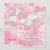 Twinkle Little Star Pink Glitter Girl Baby shower Kaart (Voorkant / Achterkant)